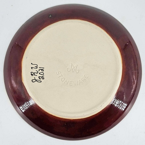 Studio Art Pottery signed JRW M Stoneware boho blue beige plates 2 boho - Picture 4 of 4